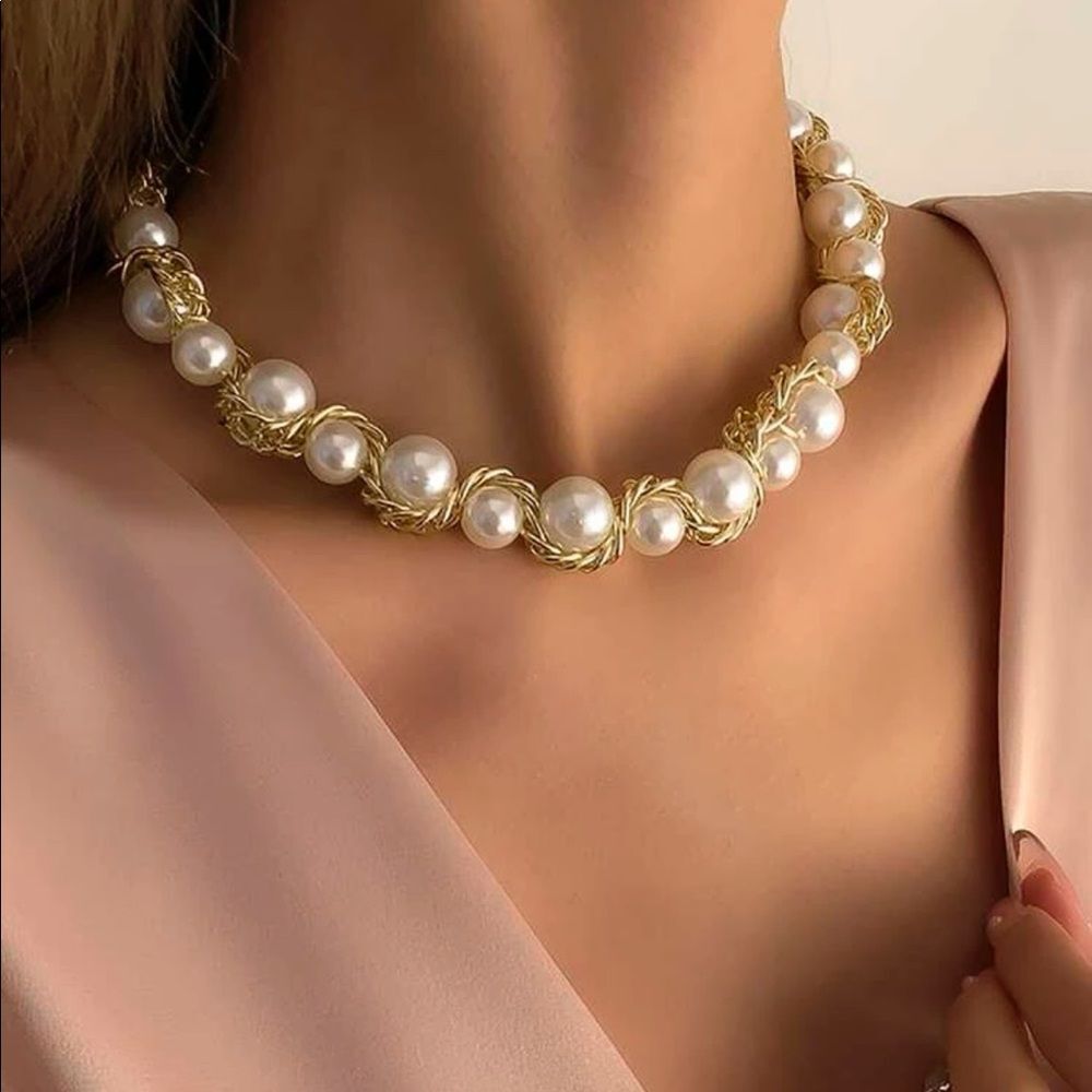 ZARA gold PEARL CHAIN NECKLACE